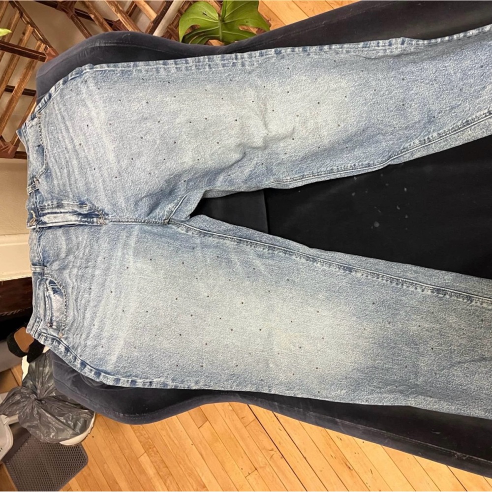 Super high rise baggy straight jeans with gemstones
